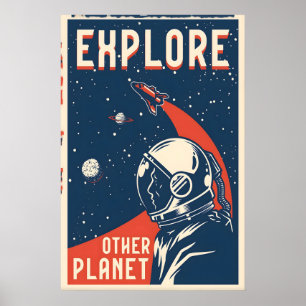 Explore o Cartaz de Impressão de Viagem Espacial d