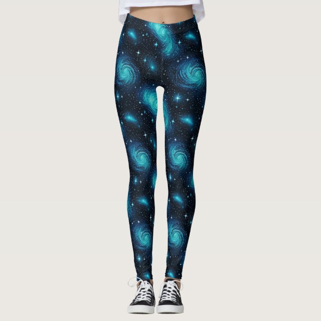 Explore o Cosmos nas Leggings Azuis Vibrantes da G (Frente)