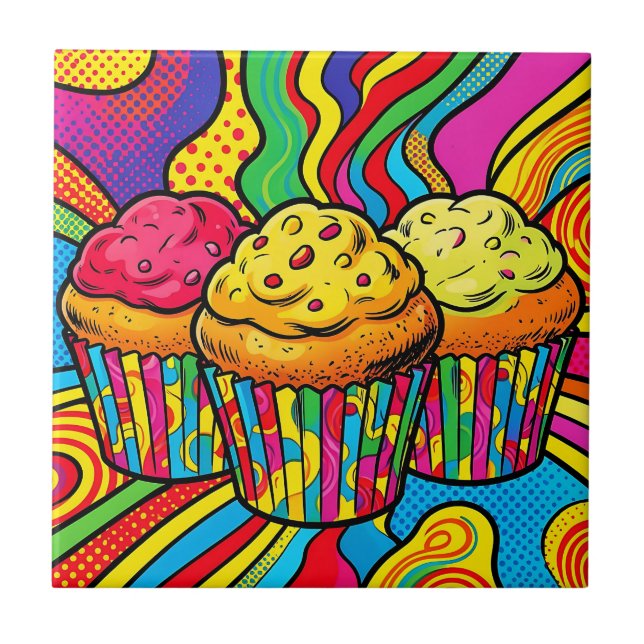 Explosão de Cupcakes com Arco-íris da Pop Art (Frente)