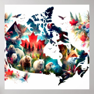 Exposição dos animais e Poster do mapa do Canadá