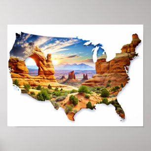 Exposição dupla USA Map amd Grand Canyon Poster