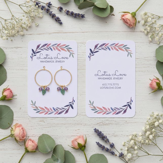 Expositor de Jóias de Colar e Brinco de Videira em (Watercolor Vine Purple CUSTOM Earring Necklace Jewelry Display Cards
)