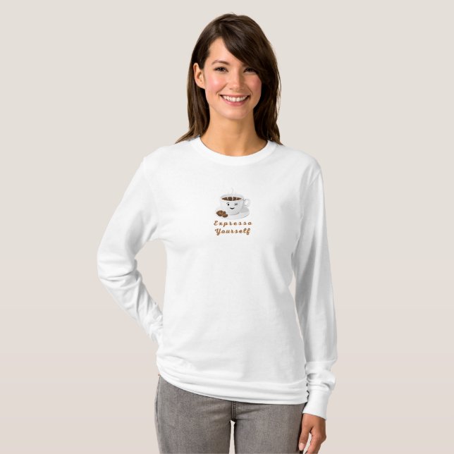 Expresse-se – Camiseta de Café Sorridente e Divert (Frente Completa)