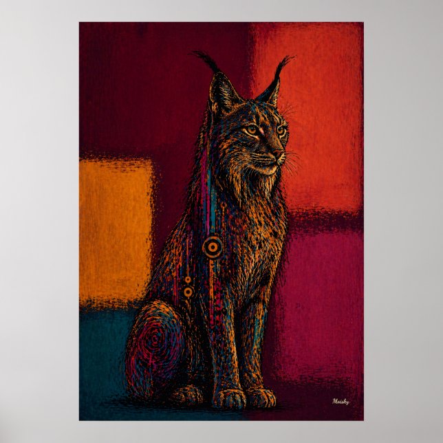 Expressionist Lynx in Color Fields Abstract Poster (Frente)