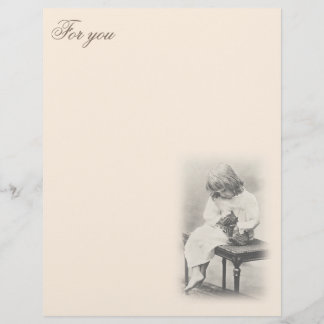 Exquisita carta com garota e gato vintage.