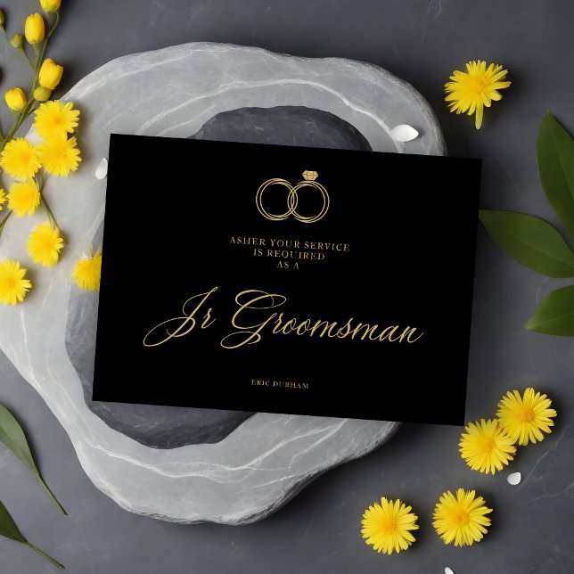 Exquisite Gold Wedding Rings Trendy Jr. Groomsman (Exquisite Faux Gold Wedding Rings Trendy Jr. Groomsman Proposal Card with Envelope. )