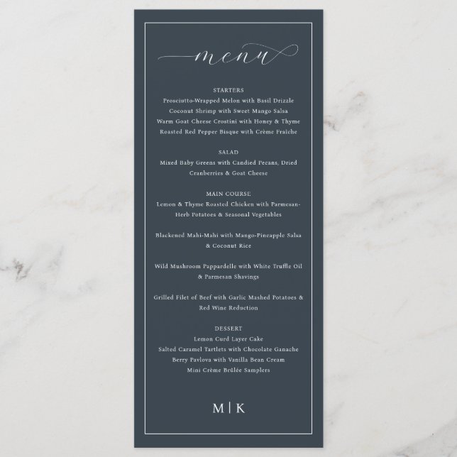Exquisite Navy Calligraphy Menu (Frente)