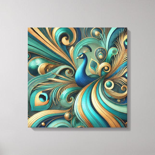 Exquisite Peacock Design Canvas Art (Frente)