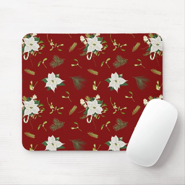Eye Catching Floral Pattern Deep Red Mouse Pad (Com mouse)