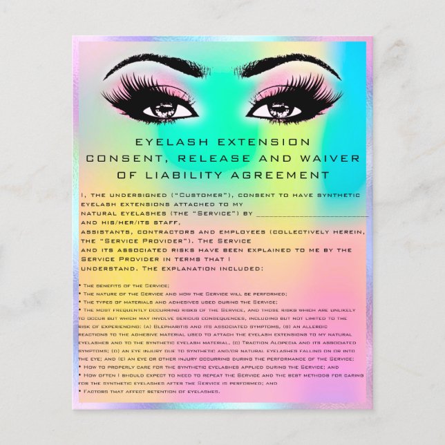 EYELASH EXTENSION RELEATION WAIVER Holograph Flyer (Frente)