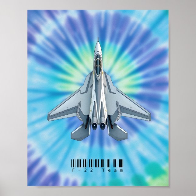 F-22 Fighter Jet Poster com Vibrant Tie-Dye (Frente)