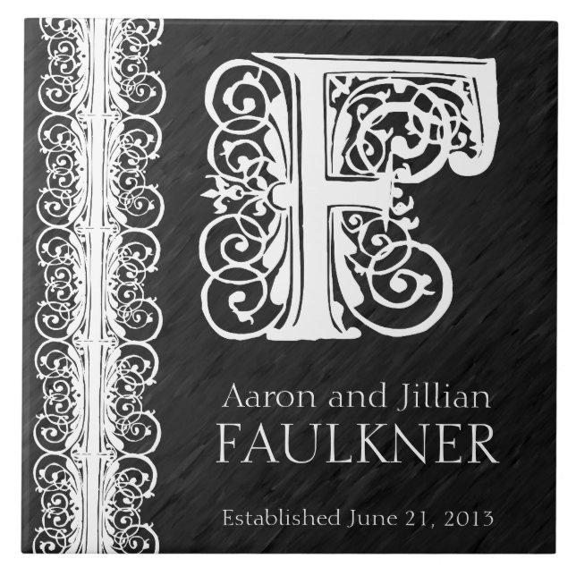 F Azulejo de Casamento "White Lace on Black" (Frente)