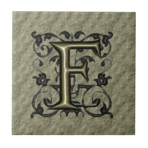 F - Monograma gravado do vintage (ouro)