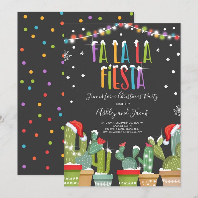 Fa La Fiesta Convite de festas De Natal Cactus (Frente/Verso)