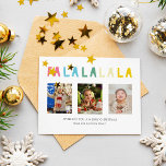 Fa La La Christmas Cute Pastel 3 Photo Collage<br><div class="desc">"Fa la la la la" em caracteres pastel coloridos e bonitos,  apresenta 3 colagens fotográficas Cartão magnético de Natal.</div>