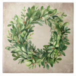 Fábrica de Aquecimentos Russos de Madeira de Boxwo<br><div class="desc">Um azulejo cerâmico perfeito para sua decoração. Coroa de boxwood com bagas secas em fundo texturizado rústico. Um gráfico de aquarela simples foi usado para fazer este azulejo cerâmico de fazenda.</div>