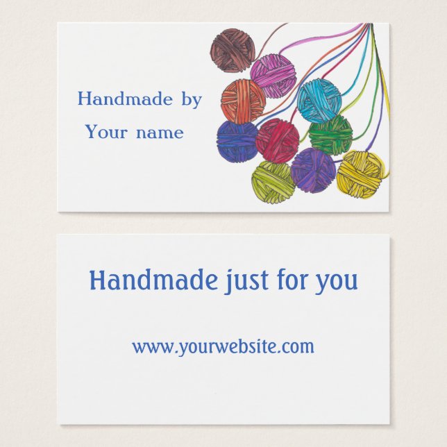 Fabricado à mão por (nome próprio), bolas de fio,  (Frente & Verso)