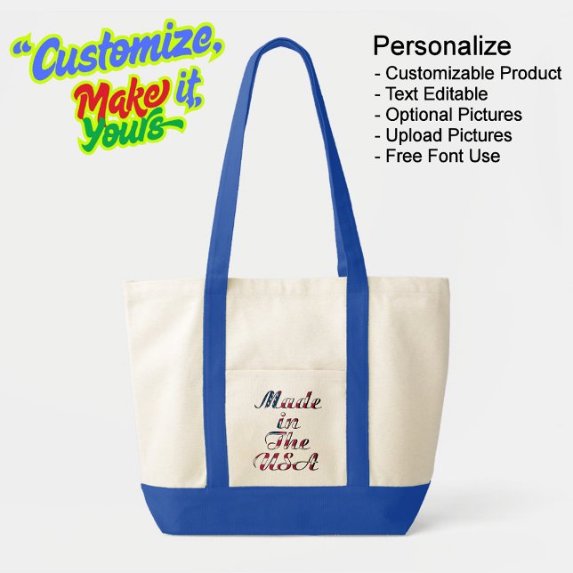 Fabricado nos Estados Unidos como uma bolsa de Tot (Made in The USA Natural & Blue Impulse Tote Bag - Personalize, Customizable & Text Editable.)
