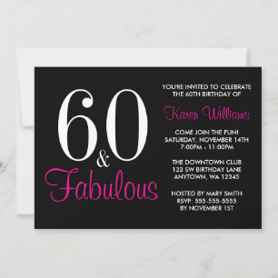 Fabuloso Convite de aniversário 60 Preto Rosa
