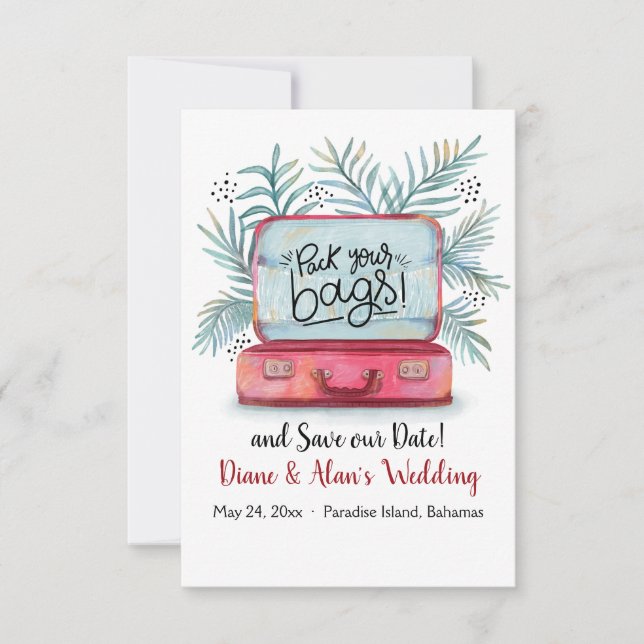 Faça as malas Anúncio de Salve a Data (Frente)