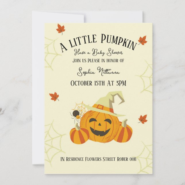 Faça um cartão de chá de fraldas de abóbora no hal (Frente)