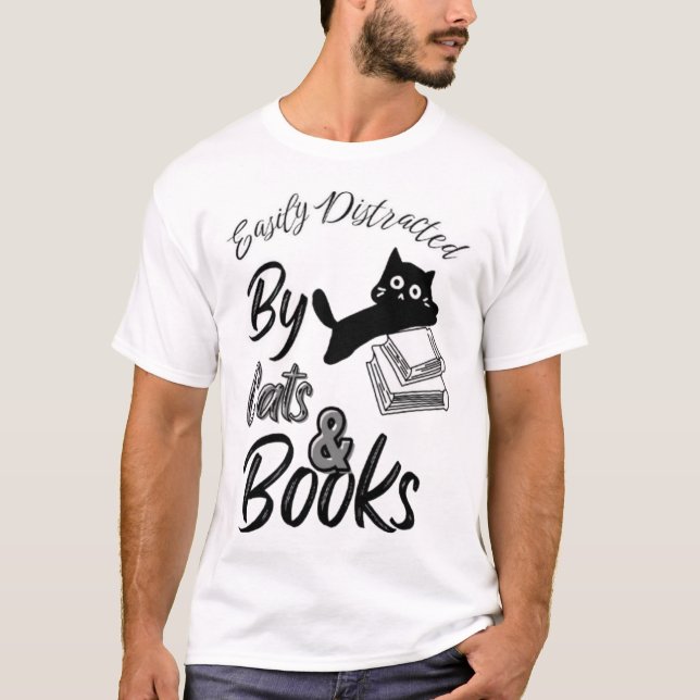 Fácil Distração Por Camisas De Cats E Livros (Frente)
