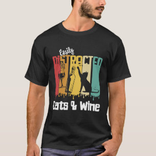 Facilmente Distraído Por Gatos Camiseta Vinho Retr