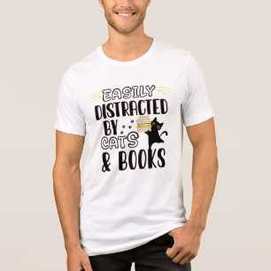 Facilmente Distraído Por Gatos e Livros – Camiseta