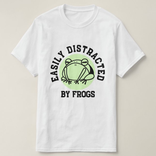 Facilmente Distraído Por Rãs Camiseta Divertida e  (Frente do Design)