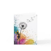 Fada agitando um cartão de vazio de dandelion