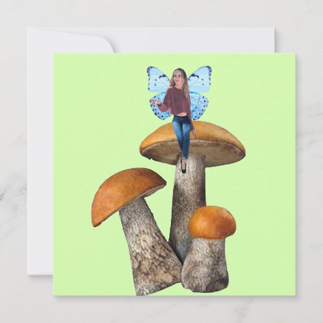 Fada Azul em Cogumelos Cartão de Nota (Frente)
