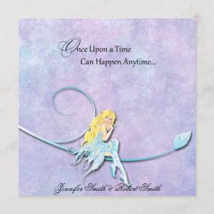 Fada azul no convite roxo do casamento da aguarela