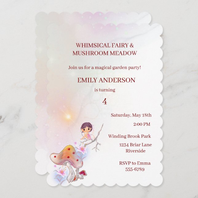 Fada Branca, mágica 4.º Convite de Aniversário (Frente/Verso)