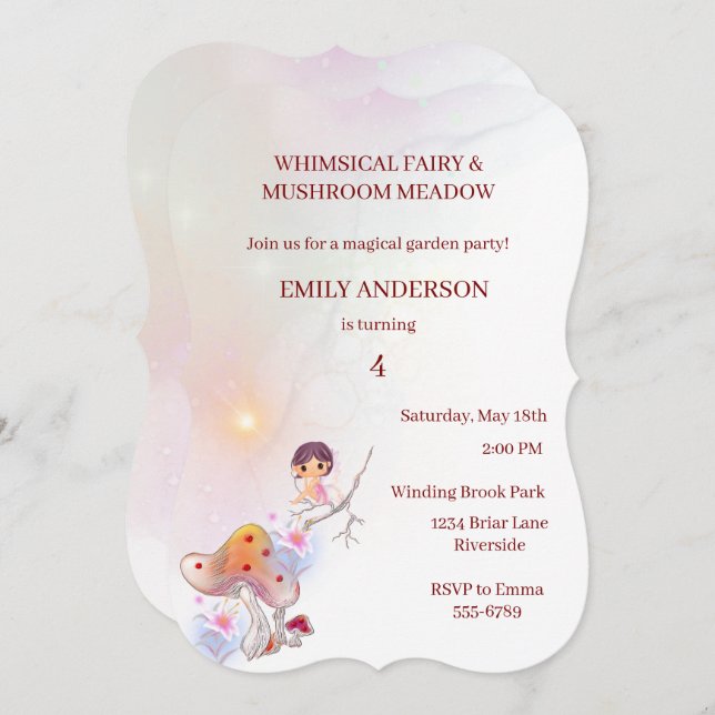 Fada Branca, mágica 4.º Convite de Aniversário (Frente/Verso)