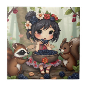 Fada Chibi Comendo Amoras com Amigos da Floresta