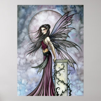 Fada com Poster de arte fantasia de lua cheia