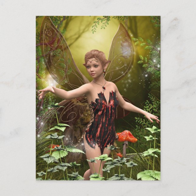Fada da Fantasia em Cartão Postal Vermelho (Frente)