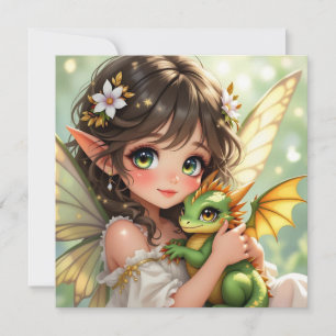 Fada de anime fofa e dragão Chibi