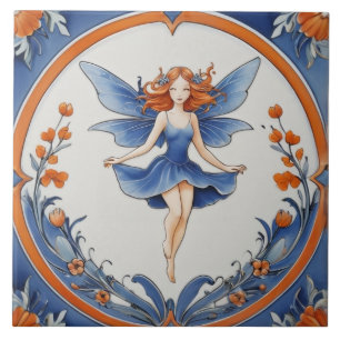 Fada de Cabeça Vermelha na Natureza Floral Azul e