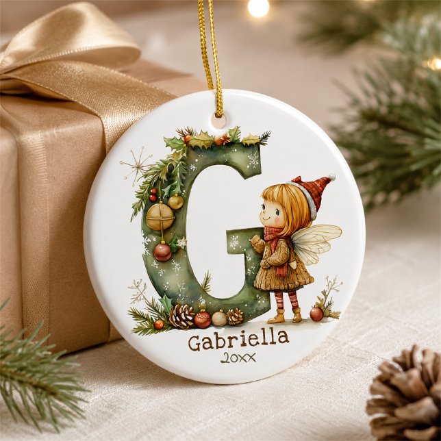 Fada de Natal Fofa Inicial 'G' Enfeite Personaliza (Criador carregado)