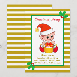 Fada de Natal Fofo em Convite Dourado e Branco