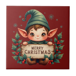 Fada de Natal Fofo Segurando Placa Alegre