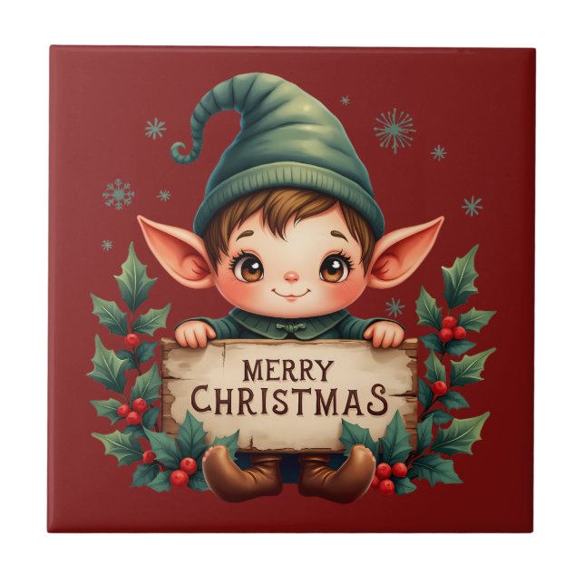 Fada de Natal Fofo Segurando Placa Alegre (Frente)