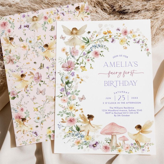 Fada Editável Primeiro Convite De Aniversário, Pas (Criador carregado)