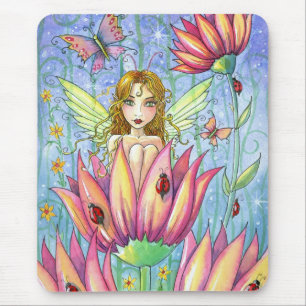 Fada em Flor Rosa Mousepad por Molly Harrison