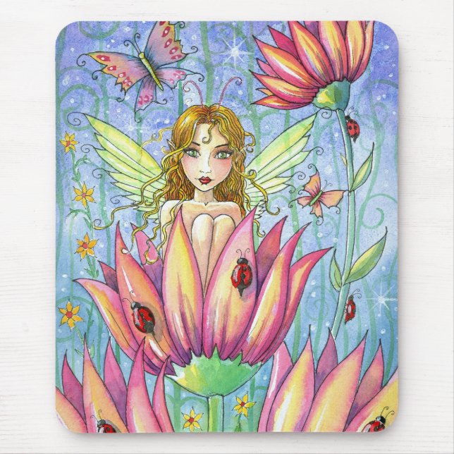 Fada em Flor Rosa Mousepad por Molly Harrison (Frente)