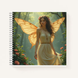 Fada em vestido branco na floresta