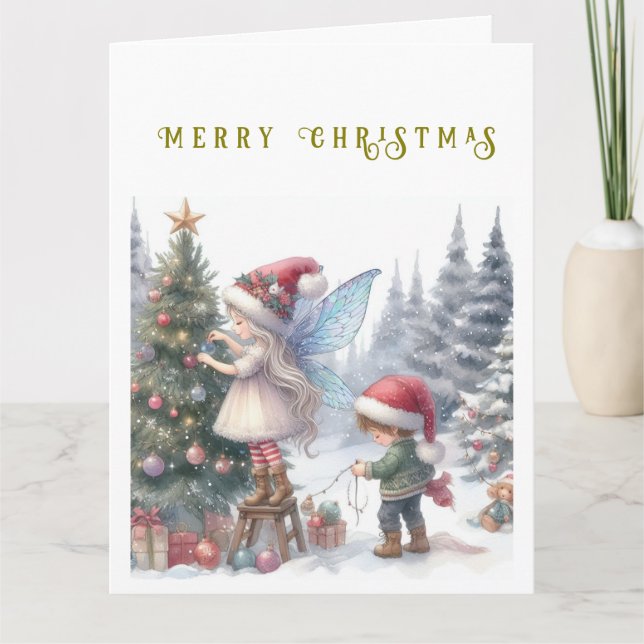 Fadas de Natal Lindas Cartão Postal de Férias (Frente)