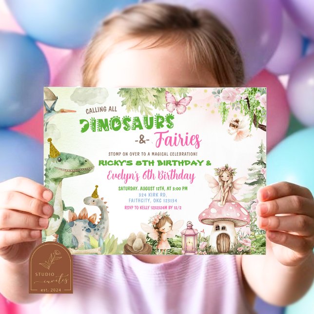 Fadas e Dinossauros Convite de Aniversário Conjunt (Criador carregado)
