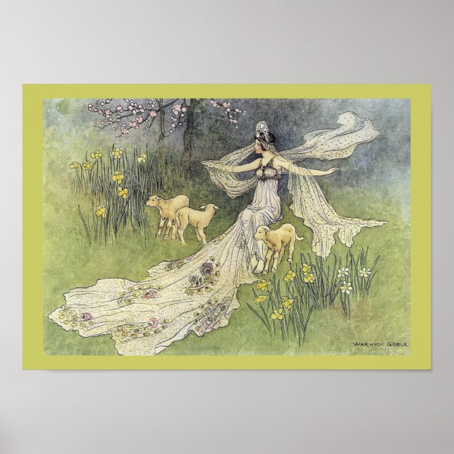 Fairy Coquette e Lambs por Warwick Goble Poster (Frente)